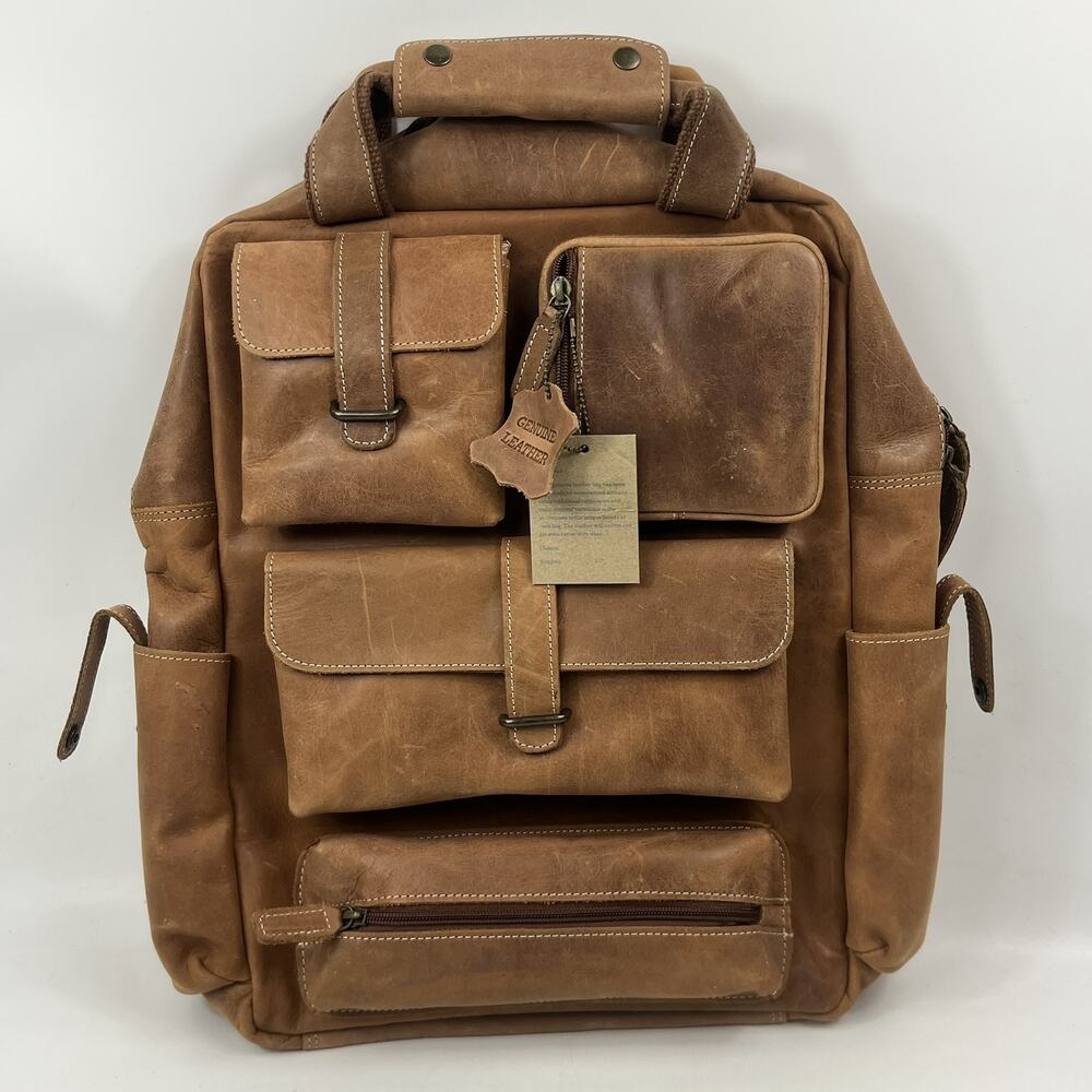 New Stephen David Leonard Mens Genuine Leather Backpack Laptop Travel Bag Rustic